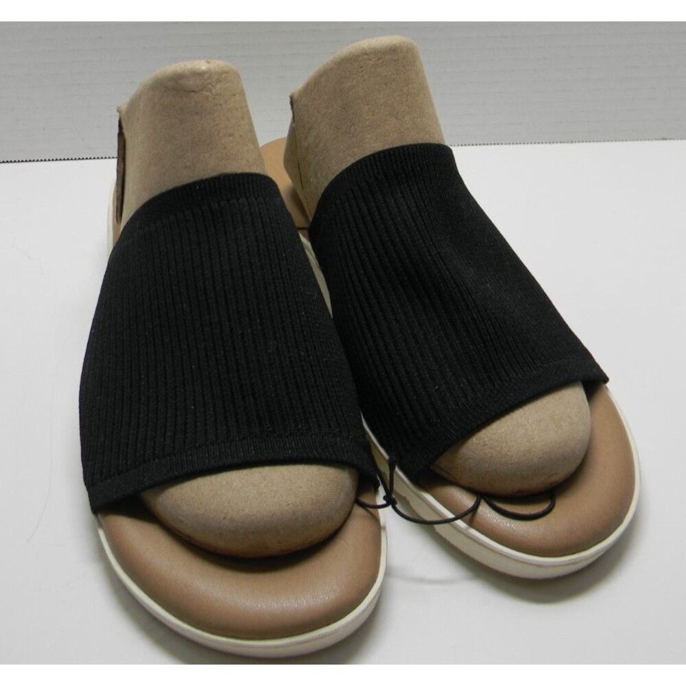 Kensie Black and Tan Slide Sandals Size 8M "Ellie" Slip-on Slight Wedge  NWOT